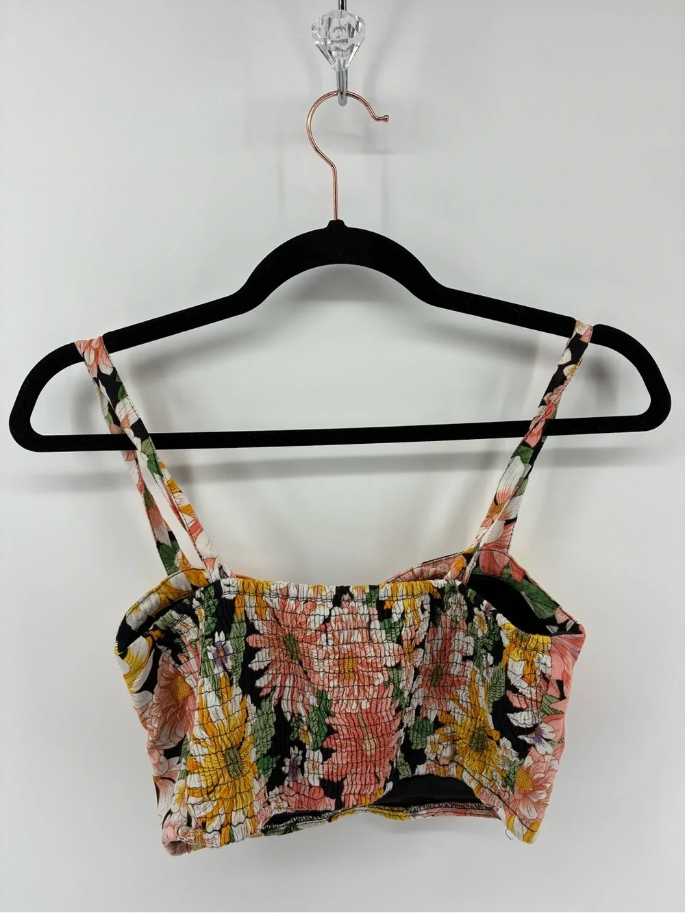 Floral Print Padded Crop Tank Top - Pink, Yellow & White - Picture 6 of 9